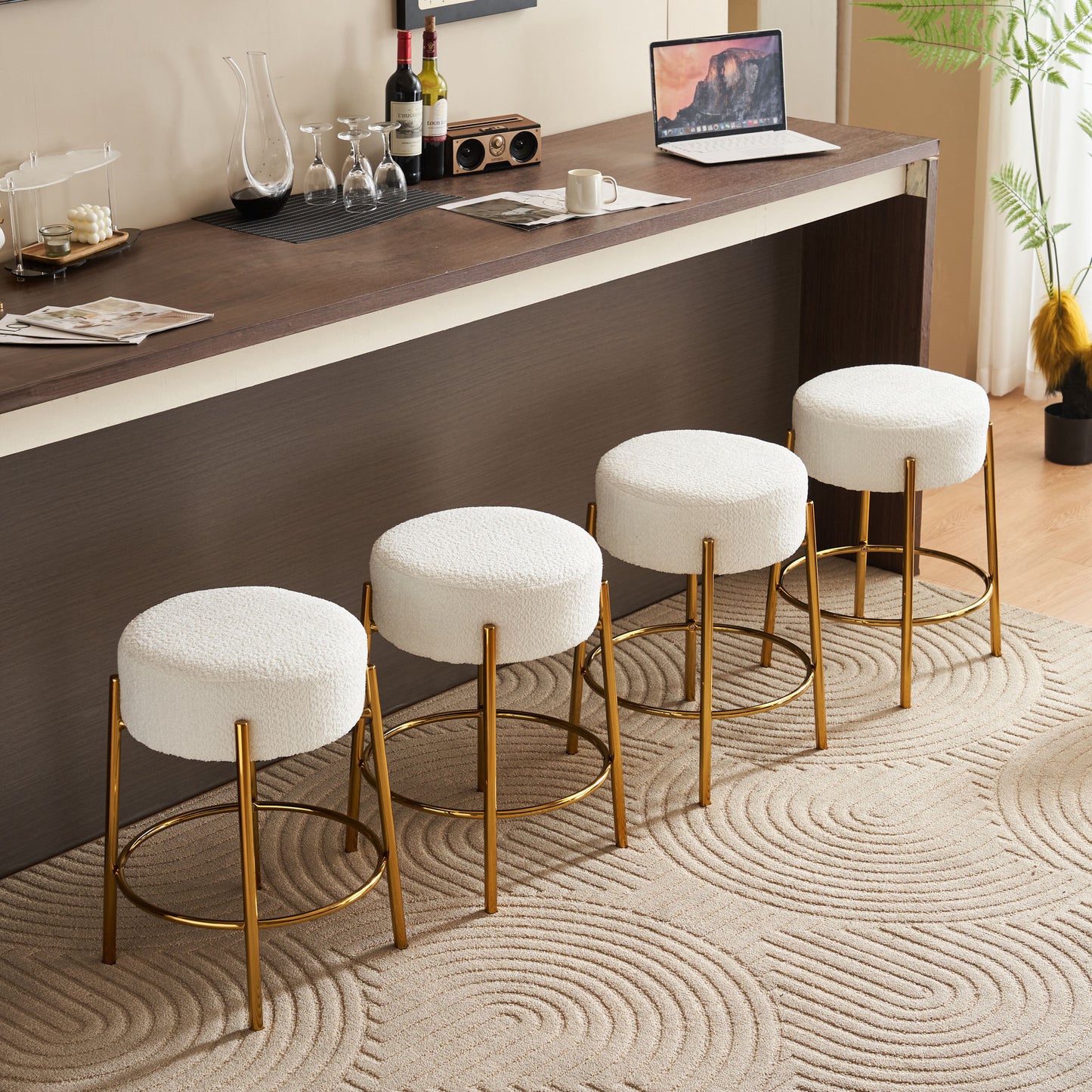 24" Tall, Round Bar Stools, Set of 2 - Contemporary upholstered dining stools for kitchens, coffee shops and bar stores - Includes sturdy hardware support legs