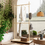 Solid Wood Garment Clothes Rack with 6 Wooden Hangers, Space-Saving Design, Adjustable Shelf, and Wheels for Easy Mobility – Perfect for Bedroom, Living Room, or Entryway SolidRoot Buy Furniture USA