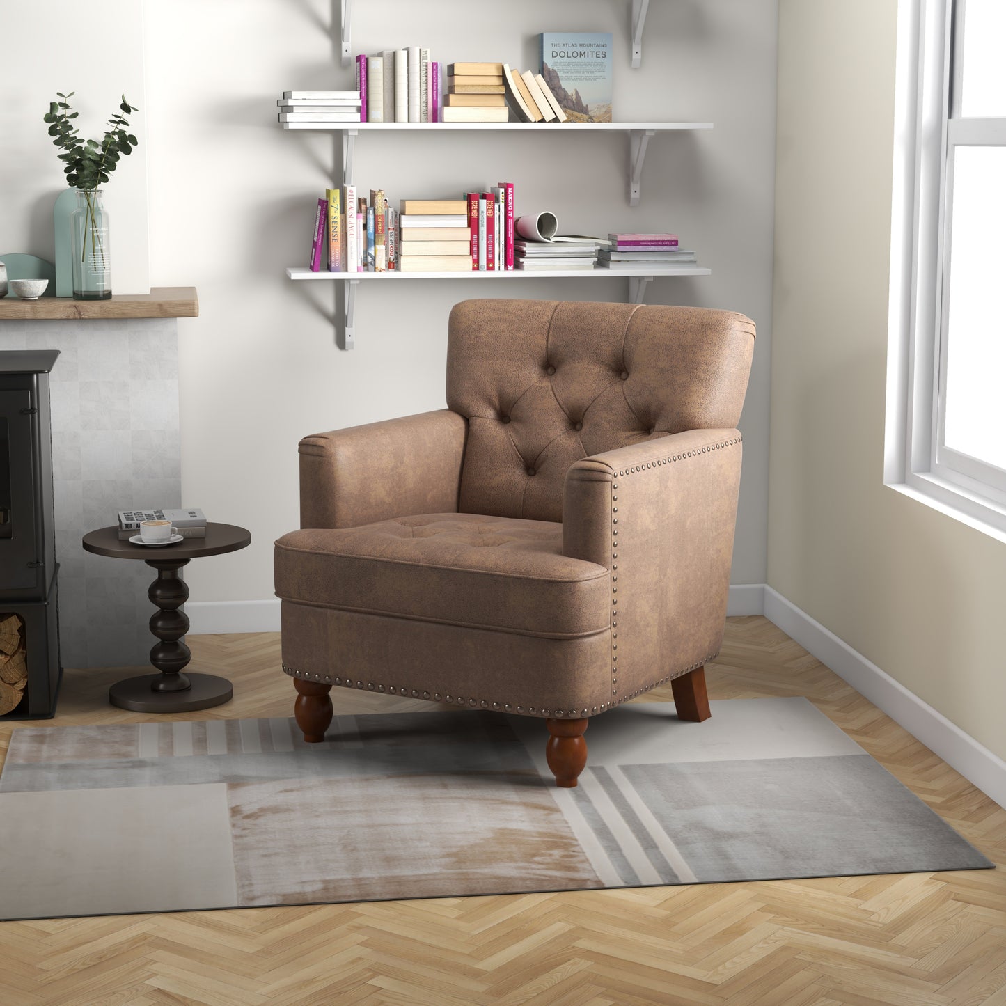 Hengming Living leisure Upholstered Fabric Club Chair, Antique Brown