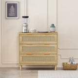 31.50'3-Drawers Rattan Storage Cabinet Rattan Drawer,for Bedroom,Living Room,Dining Room,Hallways,Oak SolidRoot Buy Furniture USA