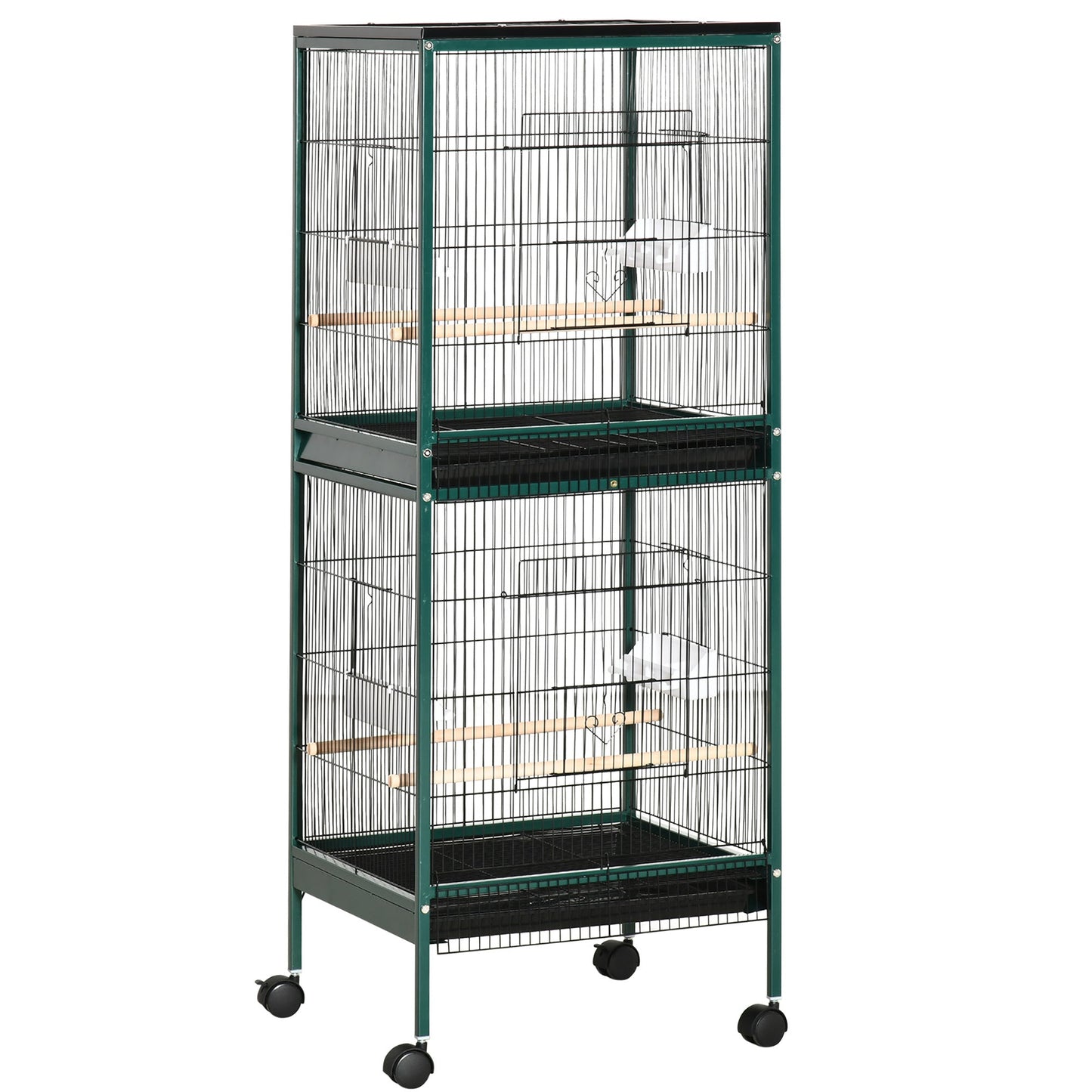 PawHut 55-Inch Large Flight Bird Cage, Bird Aviary Indoor with Multi-Door Design, Parrot Cage with Stand & Tray for Budgies, Canaries, Finches, Green SolidRoot Buy Furniture USA