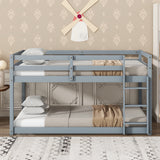 Solid Wooden, Solid Rubber Wooden Twin over Twin Floor Bunk Bed with Ladder, with Bed Platform of Strengthened Slats , Grey SolidRoot Buy Furniture USA