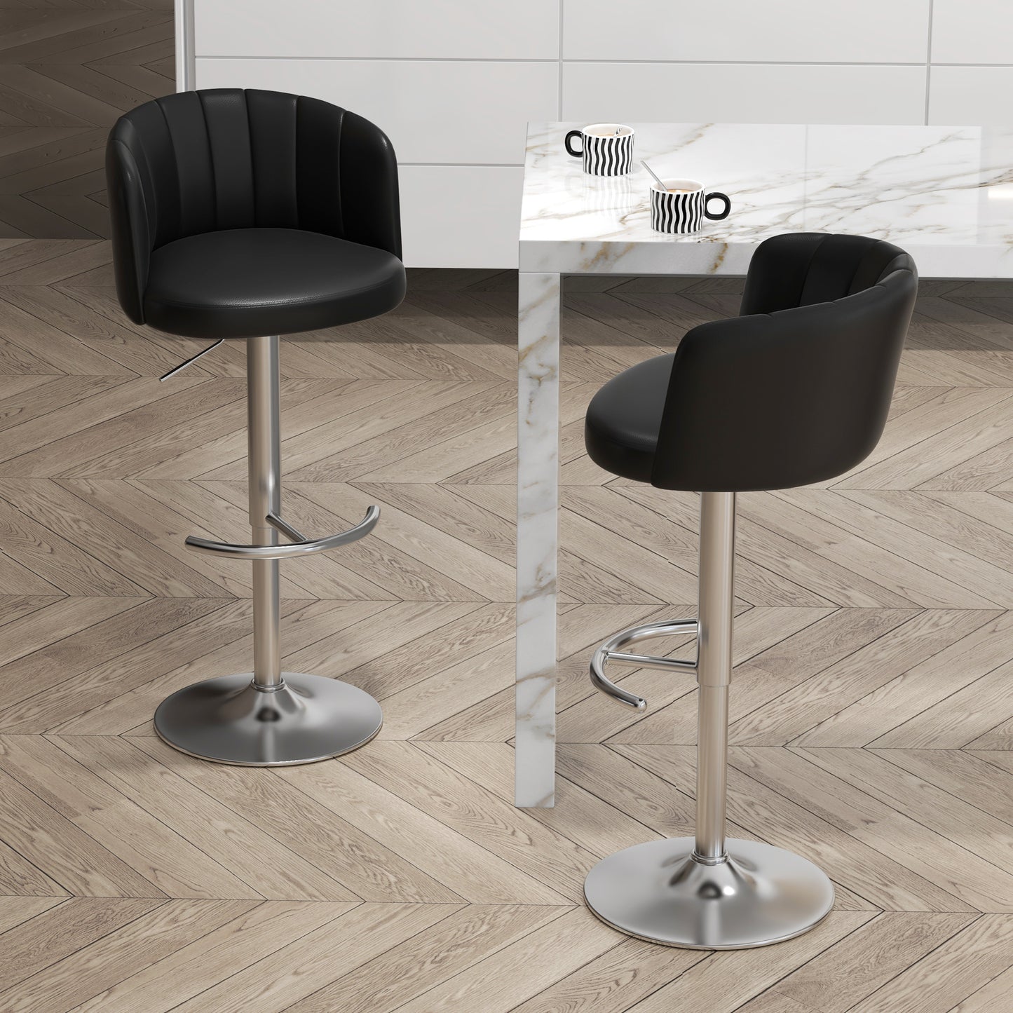 Heng Ming PU bar chair with semicircular backrest and adjustable height. Suitable for restaurants, living rooms, cafes.set of 2