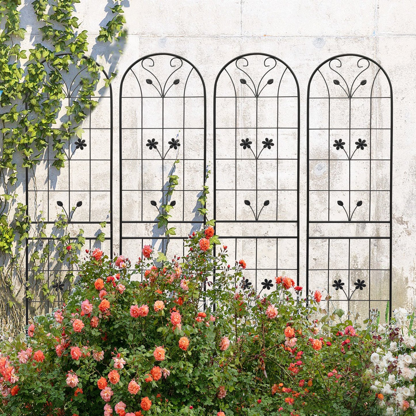 4 Pack Metal Garden Trellis 86.7' x 19.7' Rustproof Trellis for Climbing Plants Outdoor Flower Support Black SolidRoot Buy Furniture USA