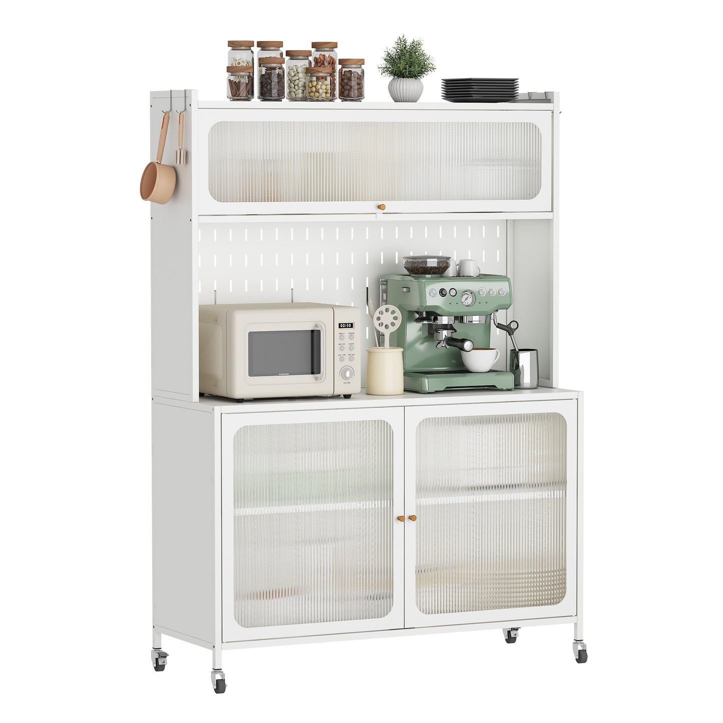 Kitchen Pantry Cabinet, Tall Storage Cabinet with Glass Doors & Adjustable Shelves, Cabinet Cupboard for Kitchen, Living Room, Dinning Room, White SolidRoot Buy Furniture USA