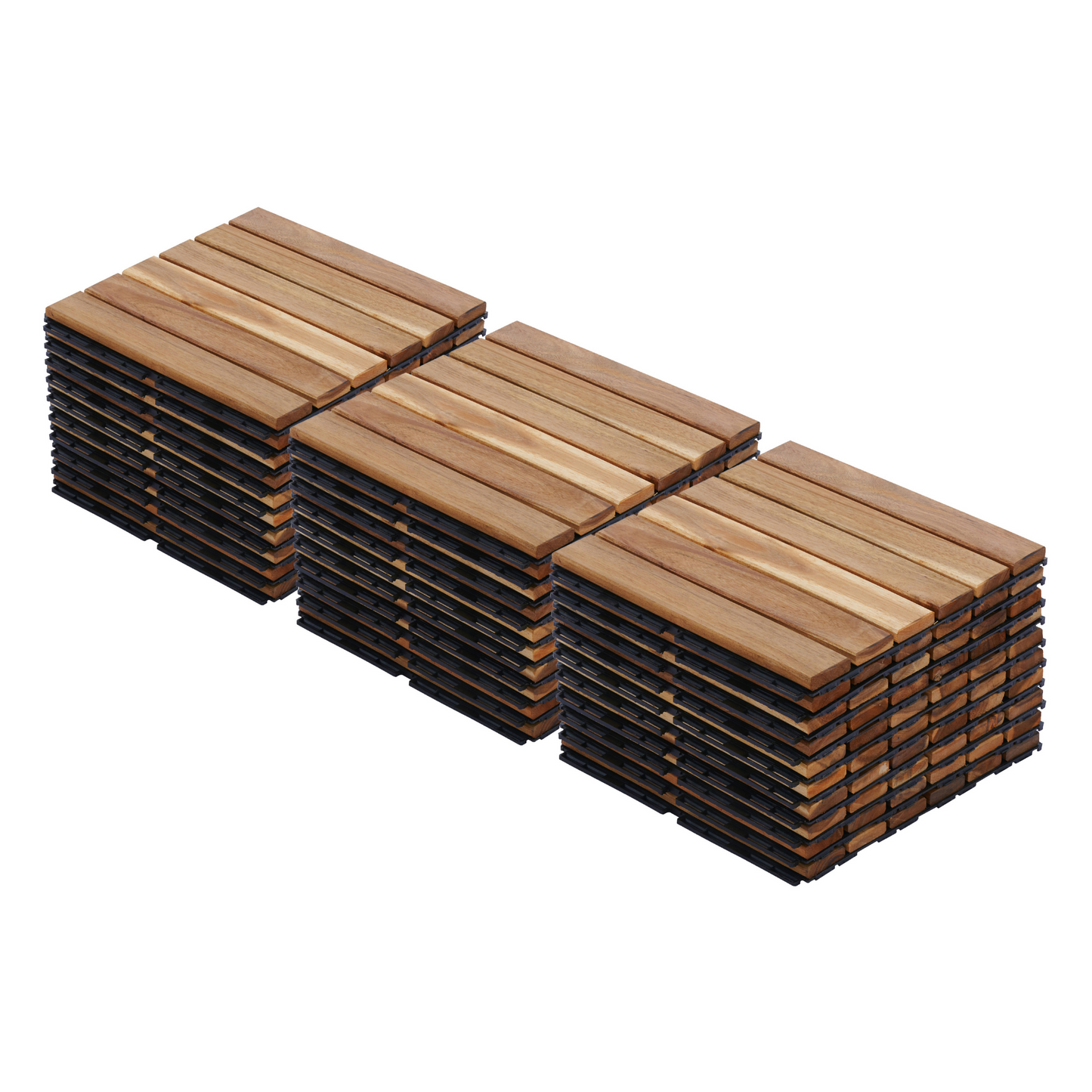 30 PCS Interlocking Deck Tiles Striped Pattern, 12' x 12' Square Yellow Acacia Hardwood Outdoor Flooring for Patio, Bancony, Pool Side,...