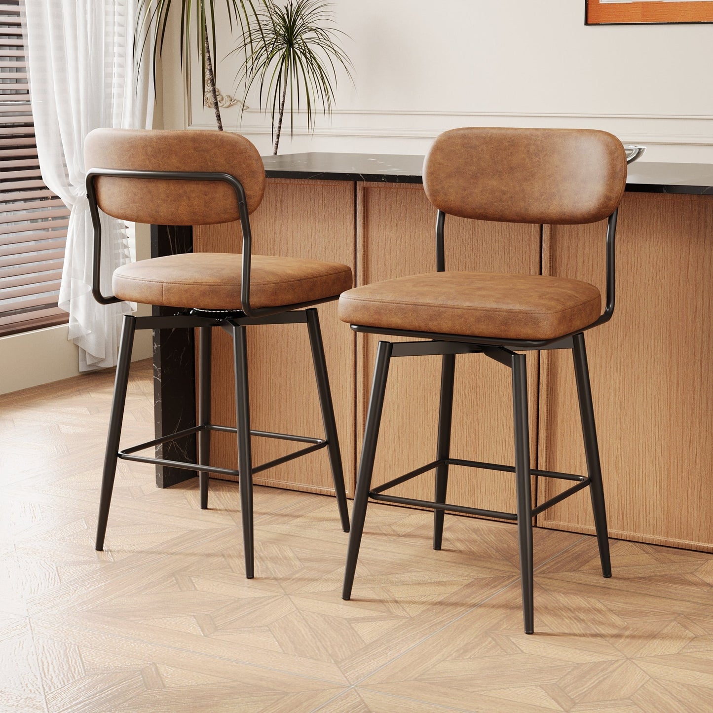 360 ° Rotating Bar Chair Bar Stool bar stools set of 2 piece set with leather cushions and iron brackets, suitable for various places such as home kitchens, restaurants, offices, etc. SolidRoot Buy Furniture USA