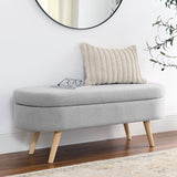 Ottoman Oval Storage Bench, Rubber Wood Legs, Grey(43.5'x16'x16') SolidRoot Buy Furniture USA