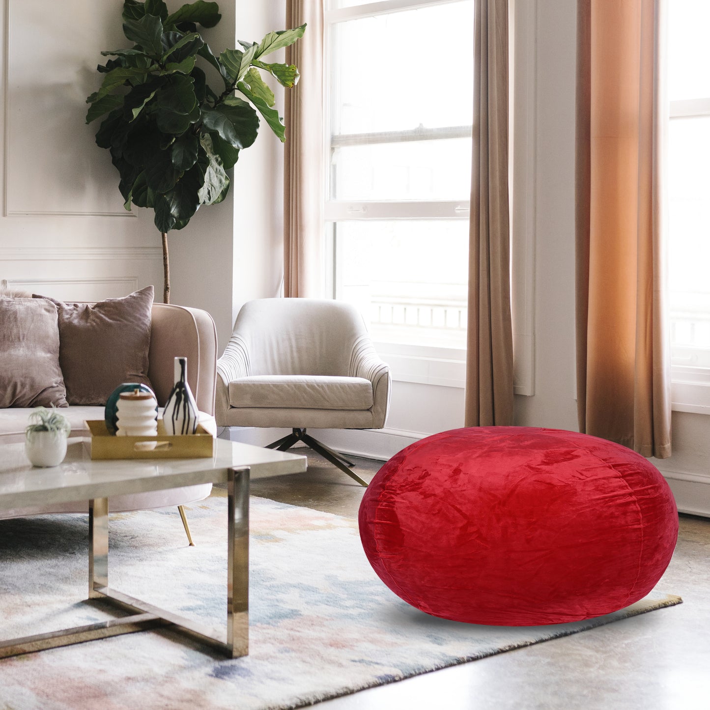 Minky Velvet Bean Bag Chair, Red-3ft Plush Floor Chair for Kids and Adults w/ Washable Cover, Lounge Chair with Stretchable Fabric, Comfy Bedroom Chair, Filled with Shredded and Memory Foam. SolidRoot Buy Furniture USA