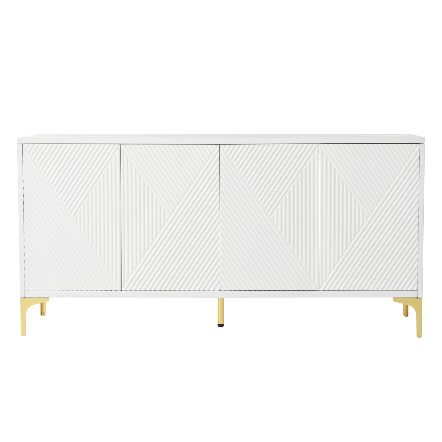 Modern Wood Sideboard Cabinet with Carved Door Panels, Adjustable Shelves, and Sturdy Metal Legs, White SolidRoot Buy Furniture USA