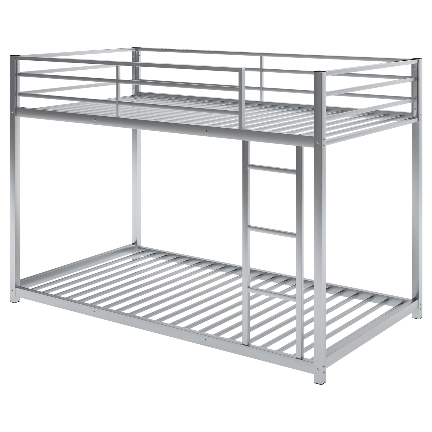 Twin over Twin Metal Bunk Bed, Low Bunk Bed with Ladder,Silver(OLD SKU:WF282465AAN) - SolidRoot Buy Furniture USA