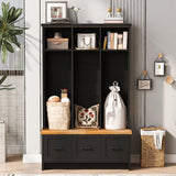 U-Can Modern Hall Tree with Entryway Bench, 3 Shelves and Drawers, 40.2'' Wide Hall Tree with Storage Bench for Hallway, Entryway, Living Room SolidRoot Buy Furniture USA