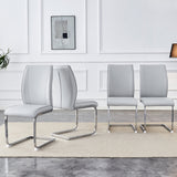 Luxury Simple Arch Chair - Set of 4 Light Gray PU Material High Resilience Dining Chair with Arched Metal Silver Leg. SolidRoot Buy Furniture USA