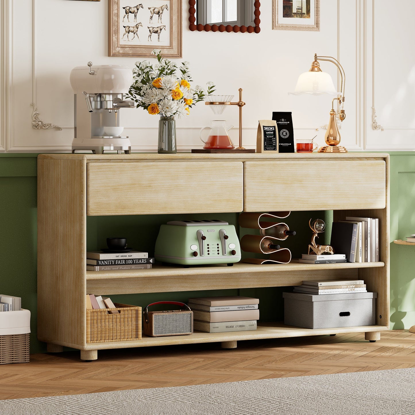 TREXM Console Table for Entryway, Vintage Entryway Table with Drawers and Shelves, Perfect Console Tables with Storage for Entryway, Hallway, Living Room (Natural Wood Wash) SolidRoot Buy Furniture USA
