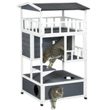 PawHut Wooden Outdoor Cat House, Feral Cat Shelter Kitten Tree with Asphalt Roof, Escape Doors, Condo, Jumping Platform, Grey SolidRoot Buy Furniture USA