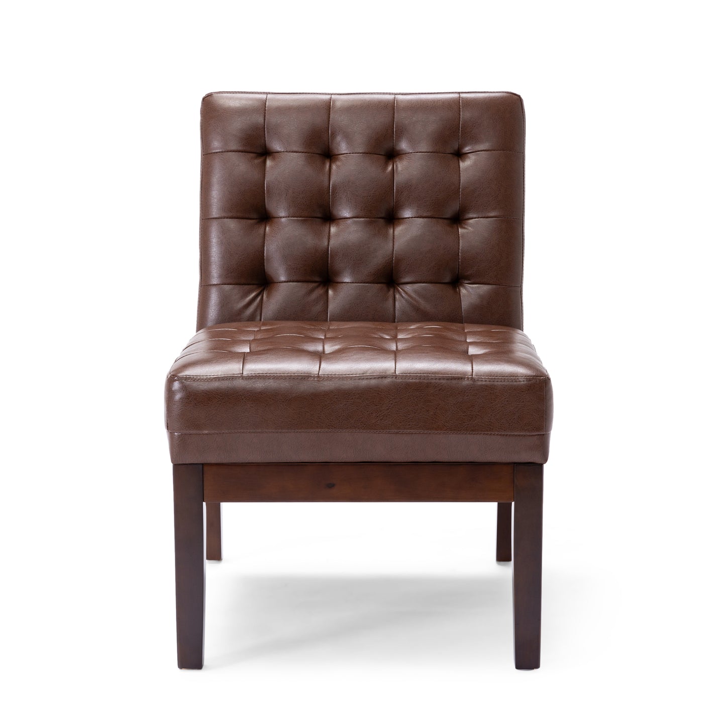 Contemporary Dark Brown Accent Chair with Tufted Waffle Stitch and PU Upholstery SolidRoot Buy Furniture USA