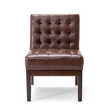 Contemporary Dark Brown Accent Chair with Tufted Waffle Stitch and PU Upholstery SolidRoot Buy Furniture USA