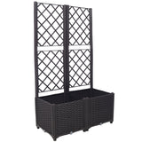 Poly Rattan Brown Trellis Raised Bed with Drainage Plug - 2 Removable Pots with Large Flower Boxes - Built-in Support for Climbing Plants - Outdoor Patio Garden Decoration Livingsource