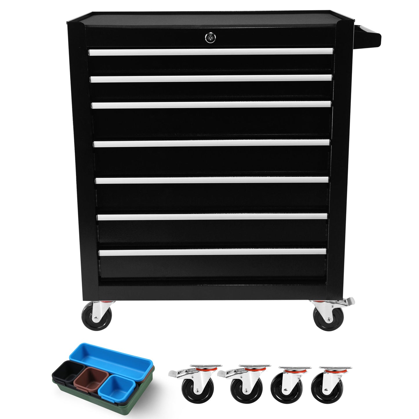 7 Drawers Rolling Tool Chest with Wheels, Portable Rolling Tool Box on Wheels, Tool Chest Organizer for Garage, Workshop, Home Crafts Use (BLACK) SolidRoot Buy Furniture USA