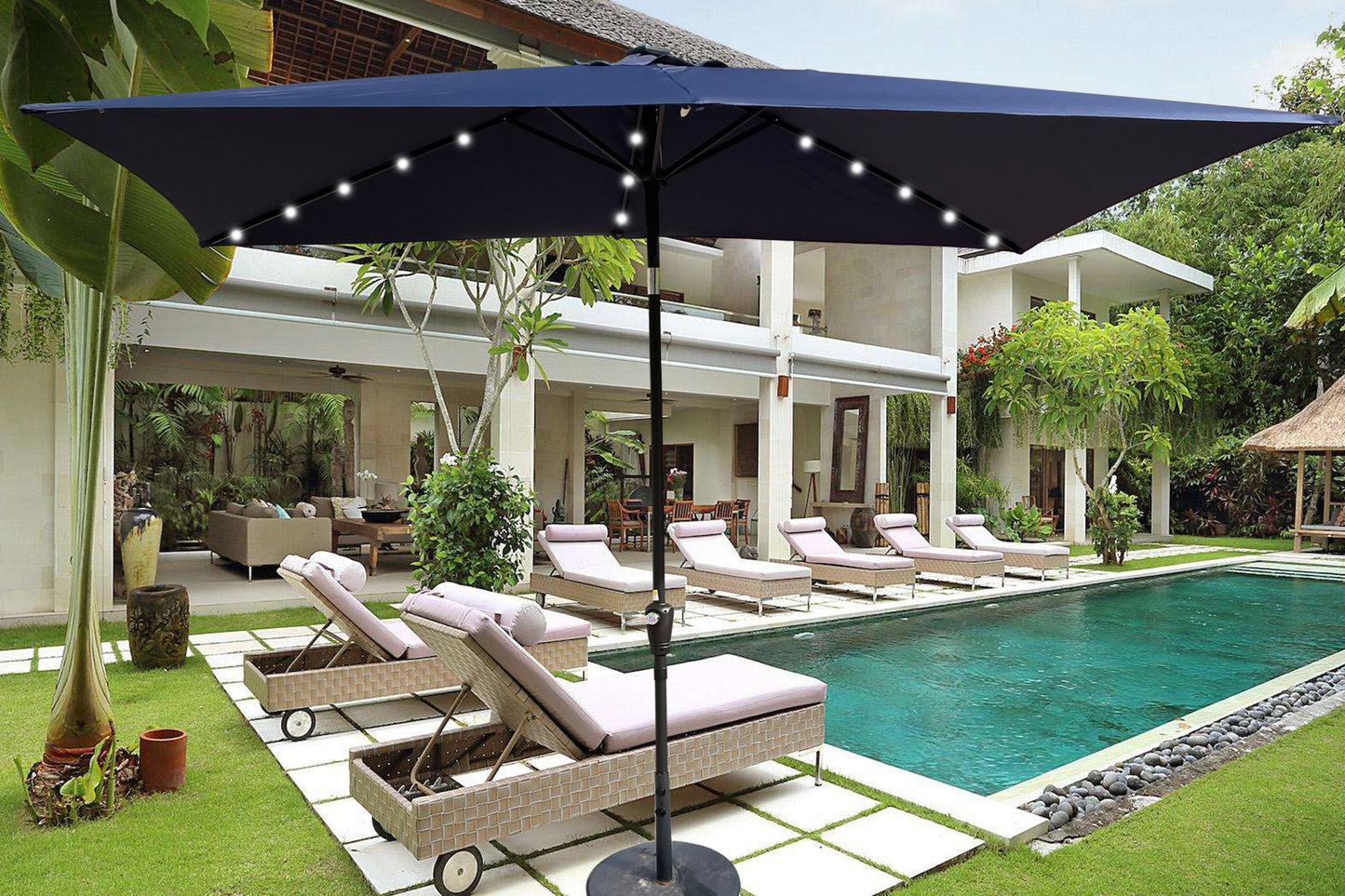 10 x 6.5t Rectangular Patio Solar LED Lighted Outdoor Umbrellas with Crank and Push Button Tilt for Garden Backyard Pool Swimming Pool SolidRoot Buy Furniture USA