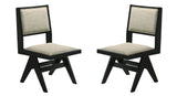 Contemporary Black Color 2pc Dining Side Chairs Light Gray Fabric Upholstered Chairs Arms Dining Room Livingsource