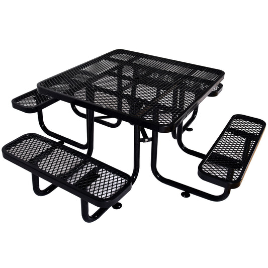 Black 46' Square Steel Picnic Table with Umbrella Opening - Heavy Duty Commercial Outdoor Seating SolidRoot Buy Furniture USA