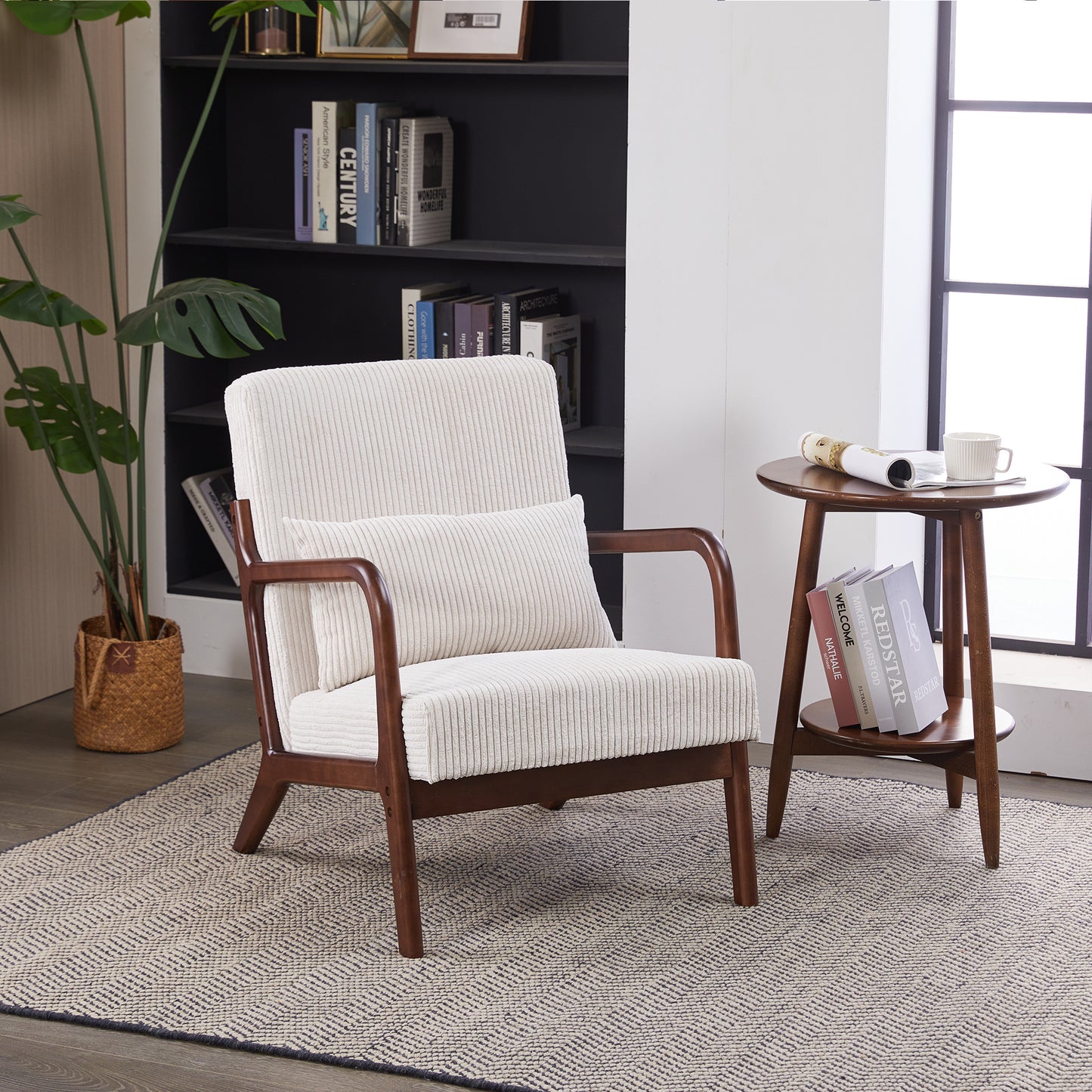 Mid-Century Modern Accent Chair, Arm Chair Living Room Chairs with Pillow Upholstered Reading Chair with Solid Wood Frame & Living Room Bedroom Balcony (beige) SolidRoot Buy Furniture USA