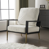 Modern Low Back White Upholstered Accent Armchair with Gold Metal Legs & Rubberwood Frame, Chic Wide Armrest Minimalist Lounge Chair with Pillow Back, Single Sofa Chair for Living Room&Balcony, White SolidRoot Buy Furniture USA