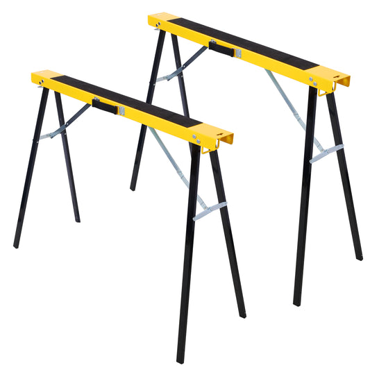 Saw Horses 2 Pack, Folding Portable Work Horse with Fast Open Legs, Convenient Handle, Heavy Duty Steel Sawhorse for Garage, Workshop, Fully Assembled,yellow+black color SolidRoot Buy Furniture USA