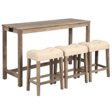 4-Piece Bar Table Set with Power Outlet, Dining Bar Table and Chairs Set, Bar Table Set with 3 Padded Stools for Living Room, Dining Room, Game Room, Brown SolidRoot Buy Furniture USA