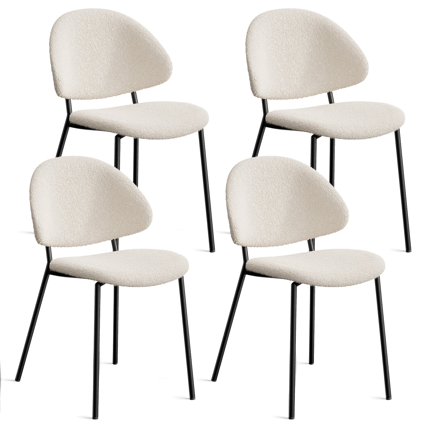 Set of 4 Upholstered Boucle Fabric Dining Chairs Mid-Century Modern Dining Chairs with Curved Backrest for Dining Room Kitchen (White) SolidRoot Buy Furniture USA