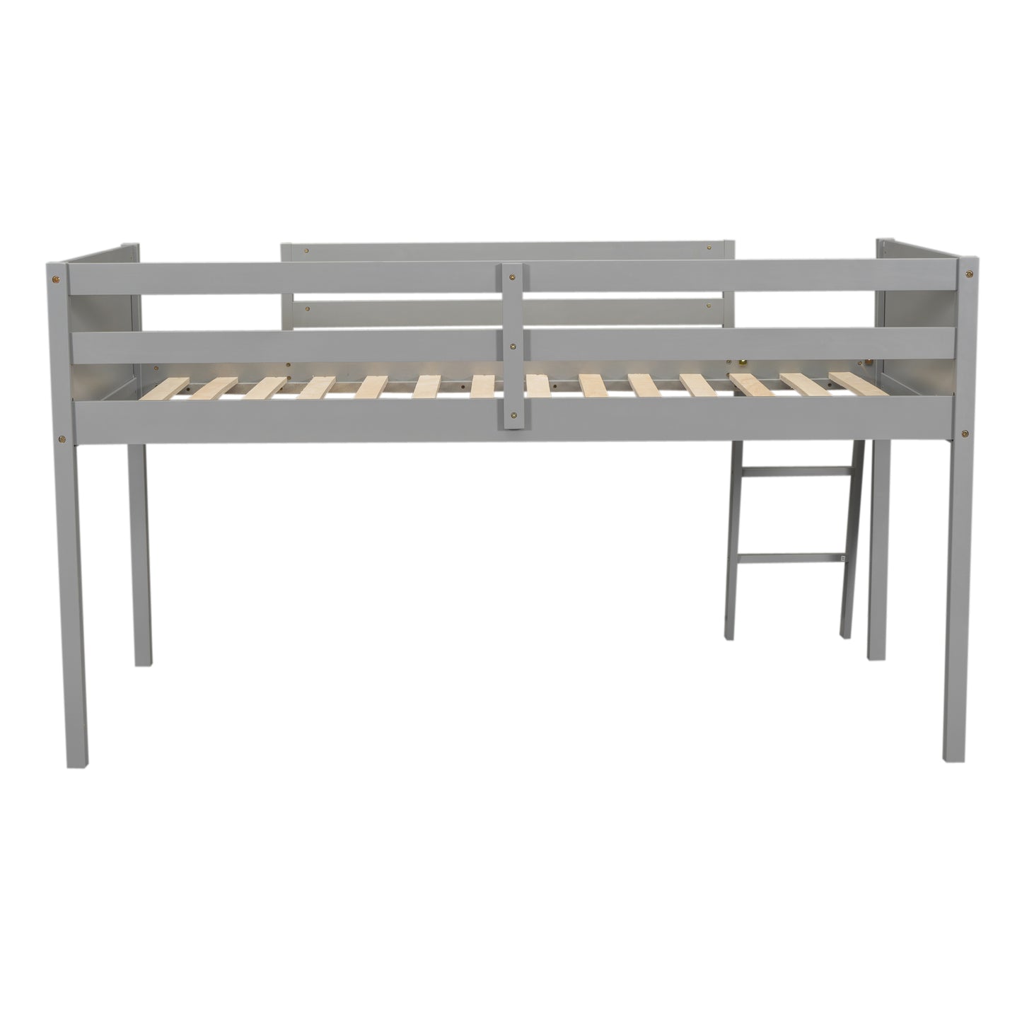 Twin Size Wood Low Loft Bed with Ladder, ladder can be placed on the left or right, Gray - SolidRoot Buy Furniture USA