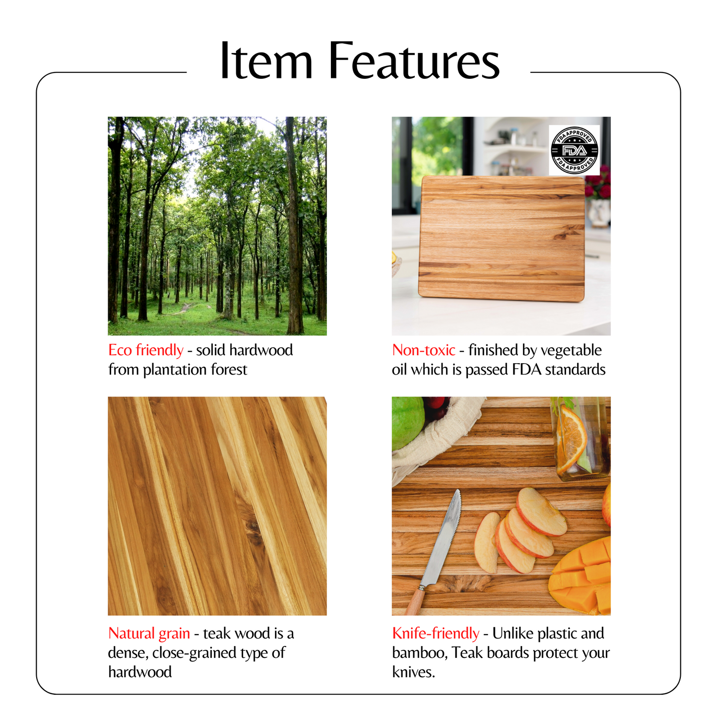 Teak Cutting Board Reversible Chopping Serving Board Multipurpose Food Safe Thick Board, Medium Size 18x14x1 inches - SolidRoot Buy Furniture USA
