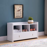 White Entryway Shoe Bench, Three Shelves Organizer with Storage Drawer Livingsource