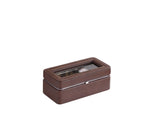 8" Long Tempered Glass and Leather 4-Slot Watch Display Case, Brown - SolidRoot Buy Furniture USA
