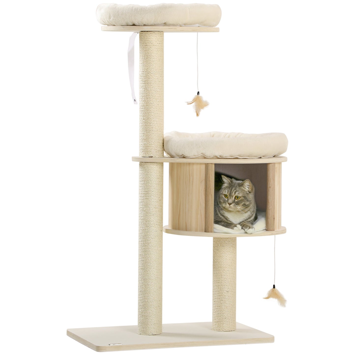 PawHut 3-Level Cat Tree with Sisal Scratching Posts, Fun Cat Badminton Toy for Playing, Soft Cushions, & Play Areas SolidRoot Buy Furniture USA
