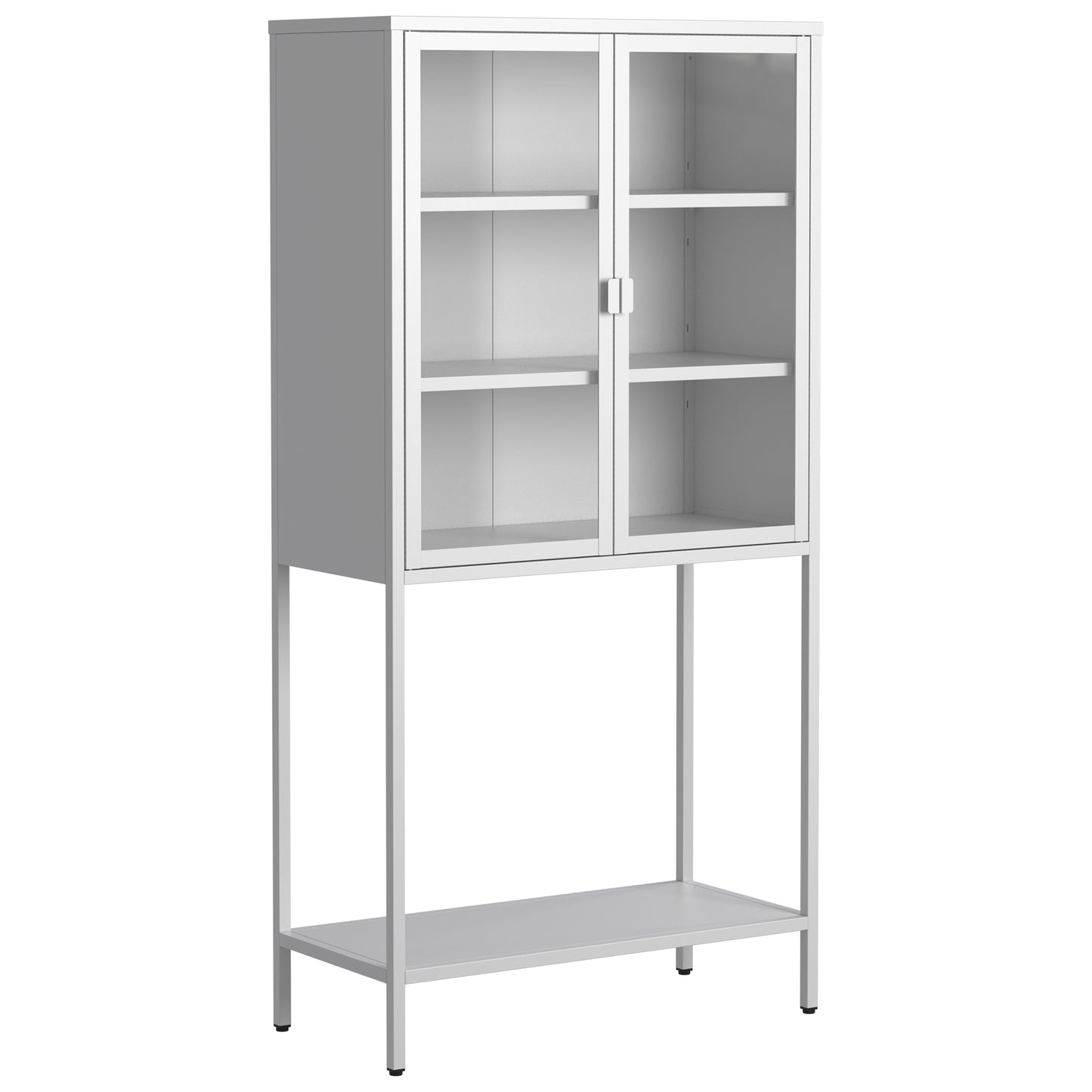 Modern Tall Metal Storage Cabinet with Glass Doors and Adjustable Shelves in White for Home and Office SolidRoot Buy Furniture USA
