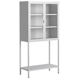 Modern Tall Metal Storage Cabinet with Glass Doors and Adjustable Shelves in White for Home and Office SolidRoot Buy Furniture USA
