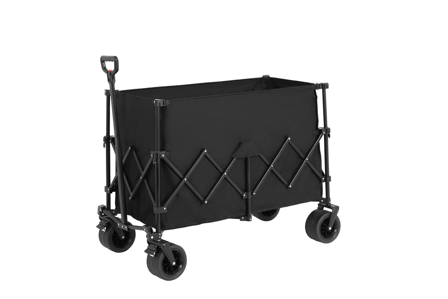 Beach Wagon,Collapsible Wagon 220lbs with Big Wheels Foldable Wagon Carts, Heavy Duty 300L Folding Utility Garden Cart with Big All-Terrain Beach Wheels & Drink Holders. Black
