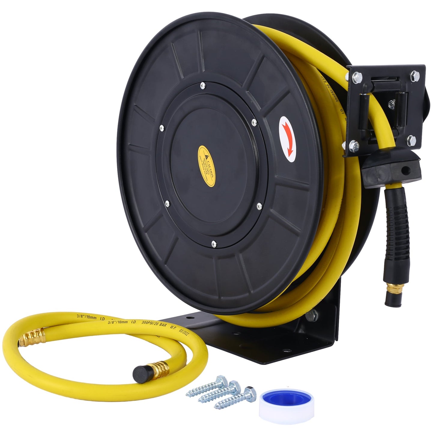 3/8' x 50' Retractable Air Hose Reel, Premium Commercial Flex Hybrid Polymer, 300 PSI Max, Heavy-Duty Steel Frame SolidRoot Buy Furniture USA