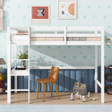 Twin High Loft Bed, Rubber Wood Loft Bed with Safety Guardrail, built-in desk, ladder,White SolidRoot Buy Furniture USA