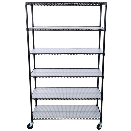 Heavy Duty Black Metal Garage Shelving Unit - 6-Tier Adjustable Wire Rack with Wheels & Liners, 6000 lbs Capacity (48'W x 18'D) SolidRoot Buy Furniture USA