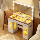 43.3' Vanity Desk with Large Mirror and Hollywood Bulbs, Modern Glass Top Makeup Vanity with Drawers and Power Outlet, Large Dressing Table with 3 Color Lighting Modes & RGB Cabinets for Bedroom SolidRoot Buy Furniture USA