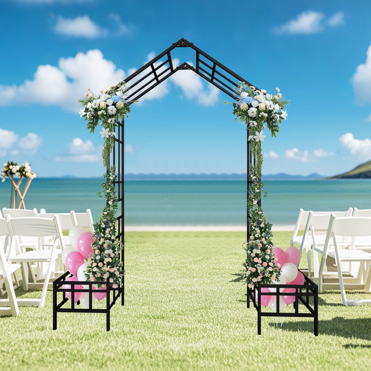Metal Garden Arch with Adjustable Width W68.11''~W94.29'' Climbing Plants Support Rose Arch Outdoor Black SolidRoot Buy Furniture USA