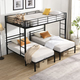Full Over Twin Over Twin Bunk Bed ,Triple Bunk Bed With a vertical ladder, Metal Frame Bunk Bed with Safety Rail, Full Over Twin Over Twin Triple Bunk SolidRoot Buy Furniture USA