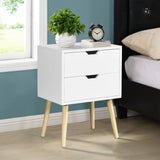 Side Table with 2 Drawer and Rubber Wood Legs, Mid-Century Modern Storage Cabinet for Bedroom Living Room Furniture, White Livingsource