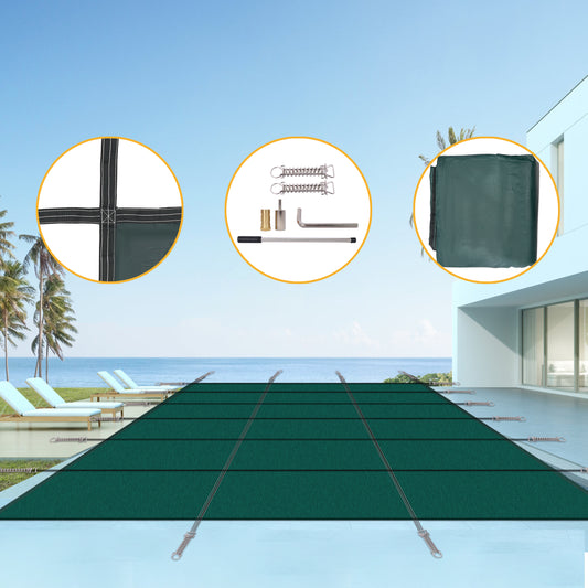 Green Mesh Inground Pool Safety Cover 16x32ft Rectangle Winter Cover SolidRoot Buy Furniture USA