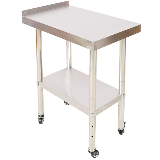 24' x 15' Narrow Stainless Steel Prep Table with Wheels & Backsplash - Small Heavy Duty Mobile Work Station Cart with Adjustable Shelf, 440 lbs Capacity SolidRoot Buy Furniture USA