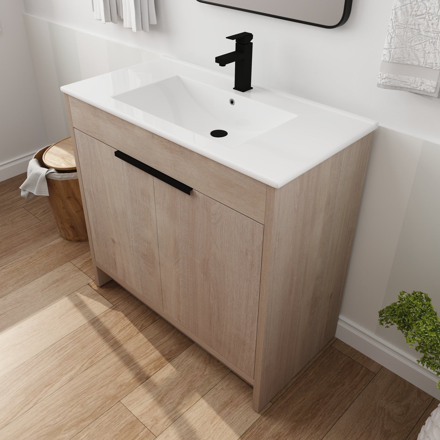 36 Inch Freestanding Bathroom Vanity with White Ceramic Sink & 2 Soft-Close Cabinet Doors (BVB02436PLO-F-BL9090B),W1286S00063 - SolidRoot Buy Furniture USA