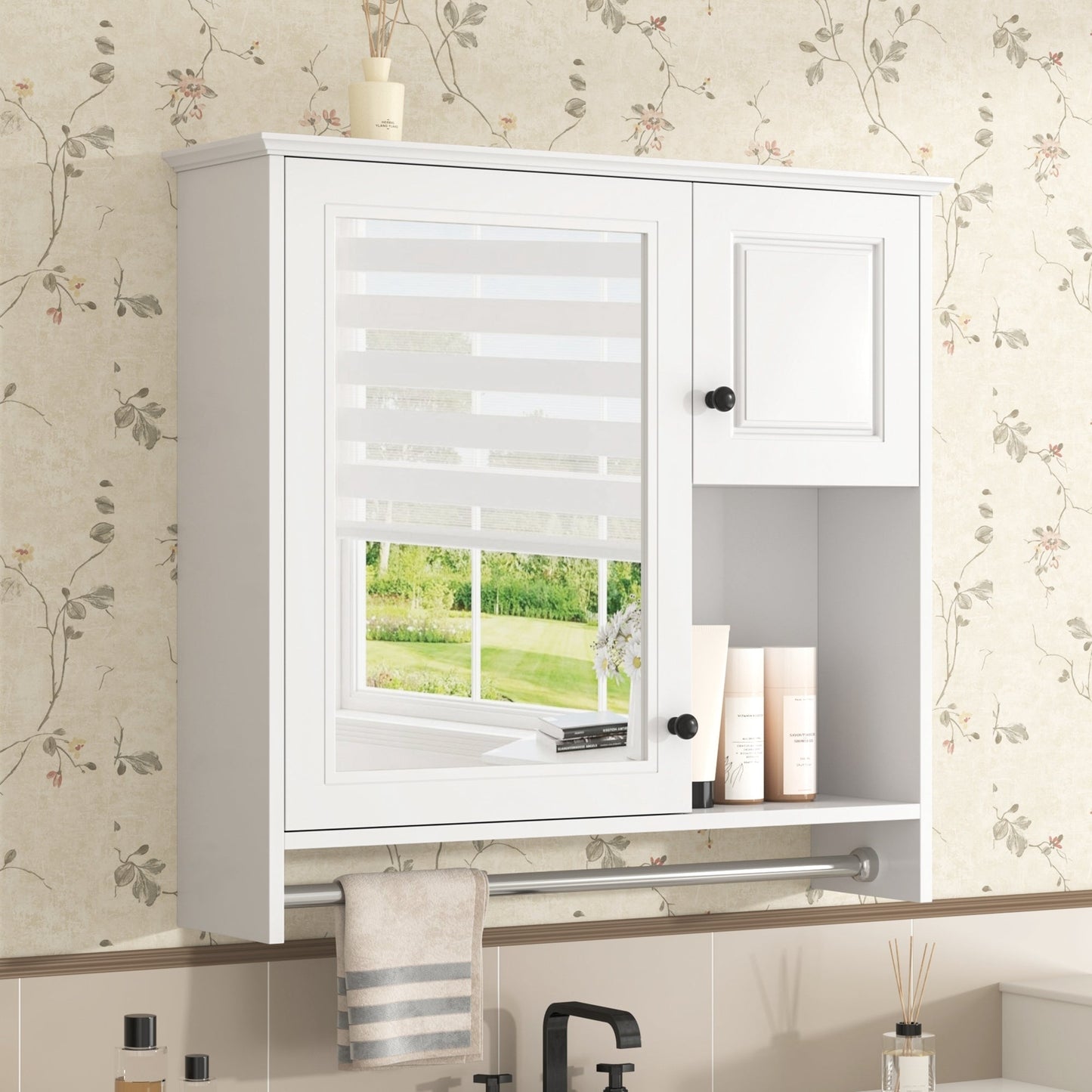 30'' Bathroom Wall Cabinet with Mirror, Wall Mounted Medicine Cabinet with 2 Shelves, Mirrored Door Over Toilet Storage Cabinet, White SolidRoot Buy Furniture USA